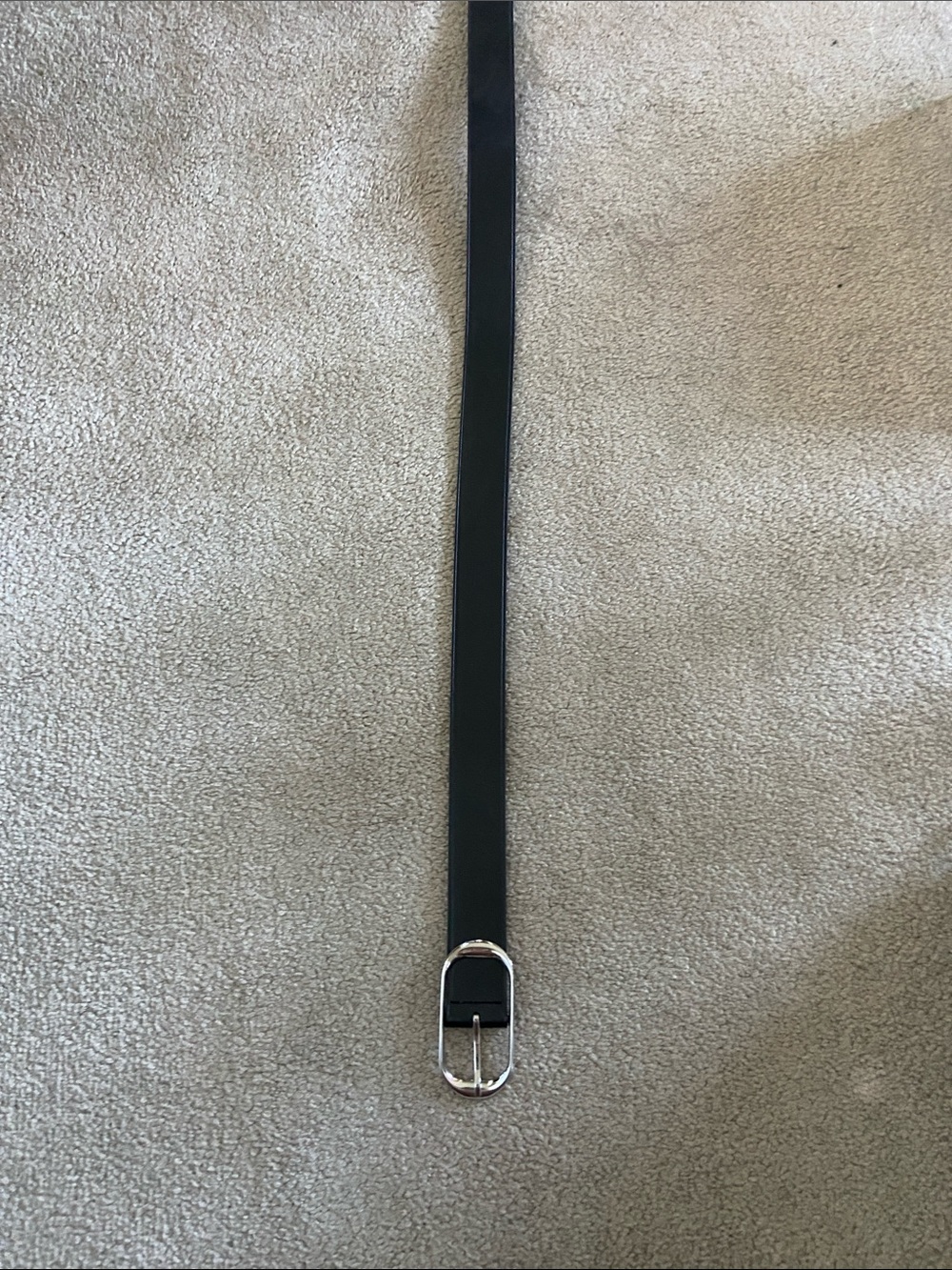 Aritzia Black Leather Belt with Silver Oval Buckle